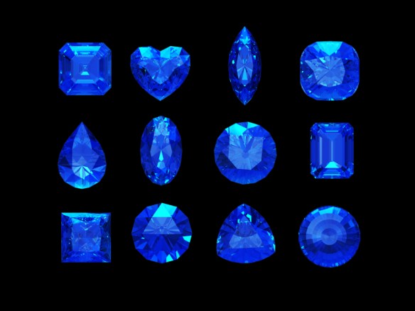 Group of  blue sapphire shape with clipping path